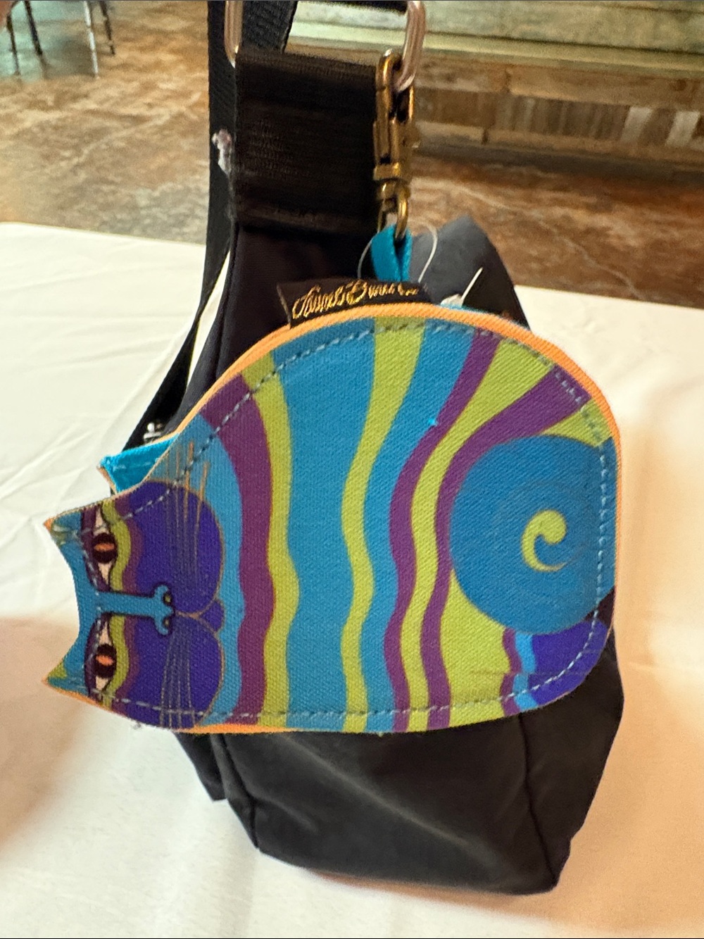 Laurel Burch Striped Cat Coin Purse/AirPod Case/Bag Charm - Blue, Purple, Green - Picture 4 of 5